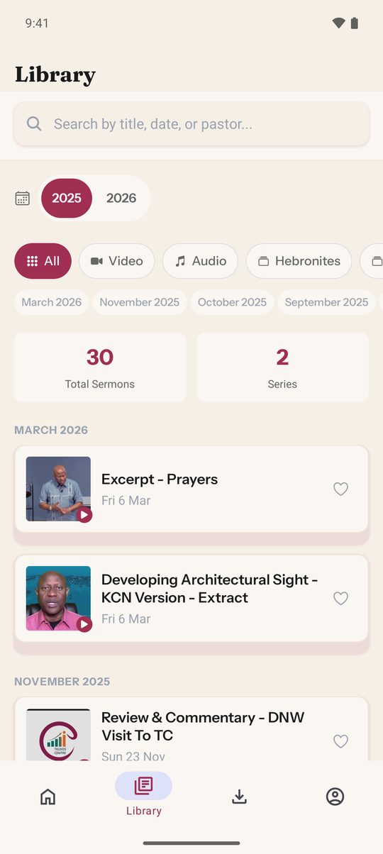 Teleios Connect library screen on Android